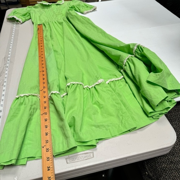 Vintage green maxi midi dress baby doll Peter Pan collar lace ruffle puff sleeve - Picture 6 of 16